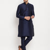 Men's Navy blue Silk Blend Straight Kurta Pyjama Set