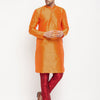 Men's Orange Silk Blend Straight Kurta Pyjama Set