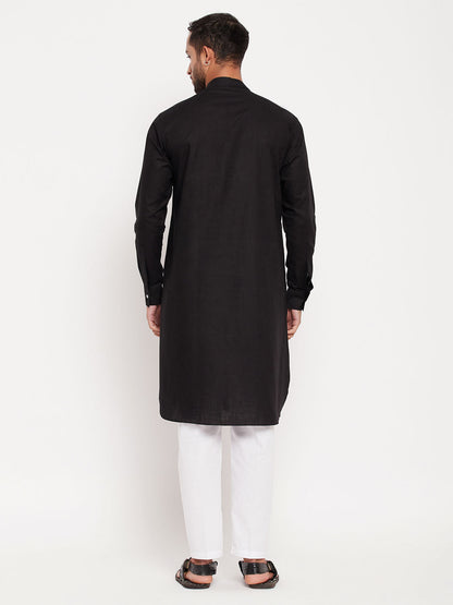 Men's Black Cotton Blend Pathani Kurta Pyjama Set