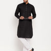 Men's Black Cotton Linen Pathani Kurta Pyjama Set