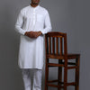 Men's White Cotton Linen Pathani Kurta Pyjama Set