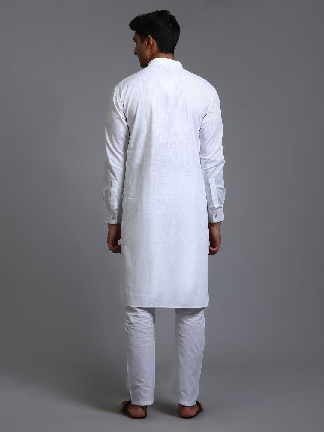 Men's White Cotton Linen Pathani Kurta Pyjama Set