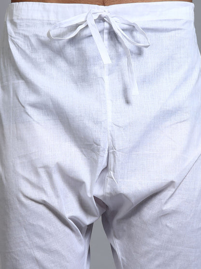 Men's White Cotton Linen Pathani Kurta Pyjama Set