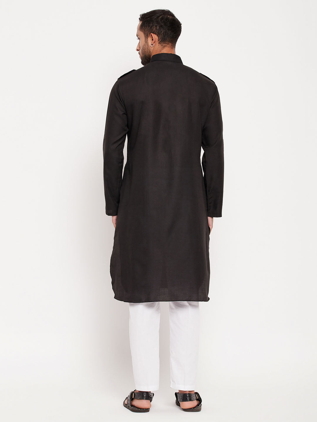 Men's Black Cotton Blend Pathani Kurta Pyjama Set