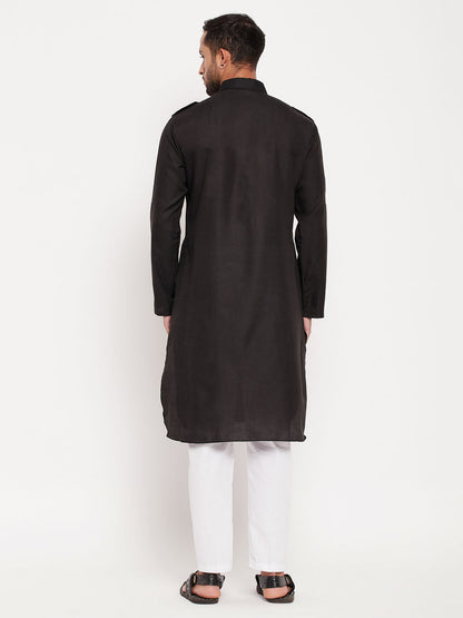 Men's Black Cotton Blend Pathani Kurta Pyjama Set