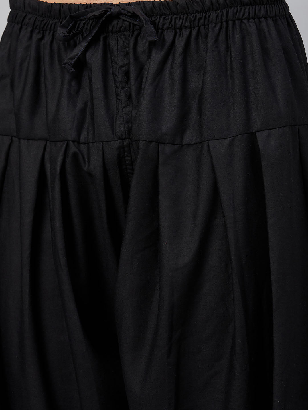 Men's Black Cotton Blend Pathani Kurta And Patiala Set
