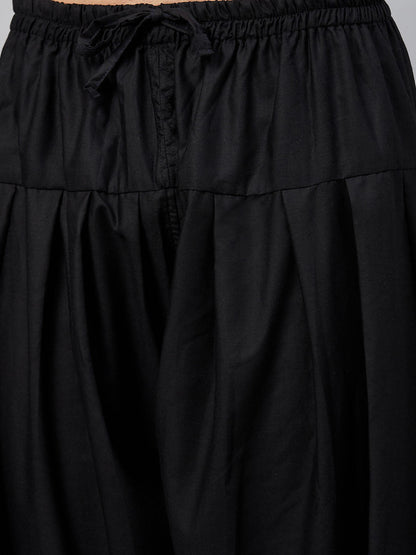 Men's Black Cotton Blend Pathani Kurta And Patiala Set