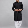 Men's Black Cotton Blend Pathani Kurta And Patiala Set