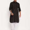 Men's Black Cotton Blend Pathani Kurta Pyjama Set