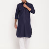 Men's Blue Cotton Blend Pathani Kurta Pyjama Set
