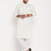 Men's Cream Cotton Blend Pathani Kurta Pyjama Set
