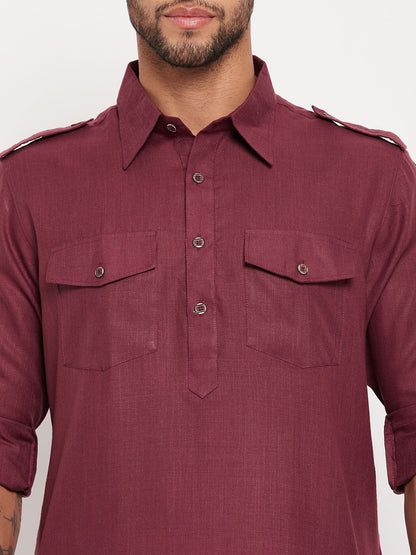 Men's Purple Cotton Blend Pathani Kurta Pyjama Set
