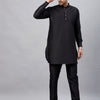 Men's Black Cotton Blend Pathani Kurta Pyjama Set