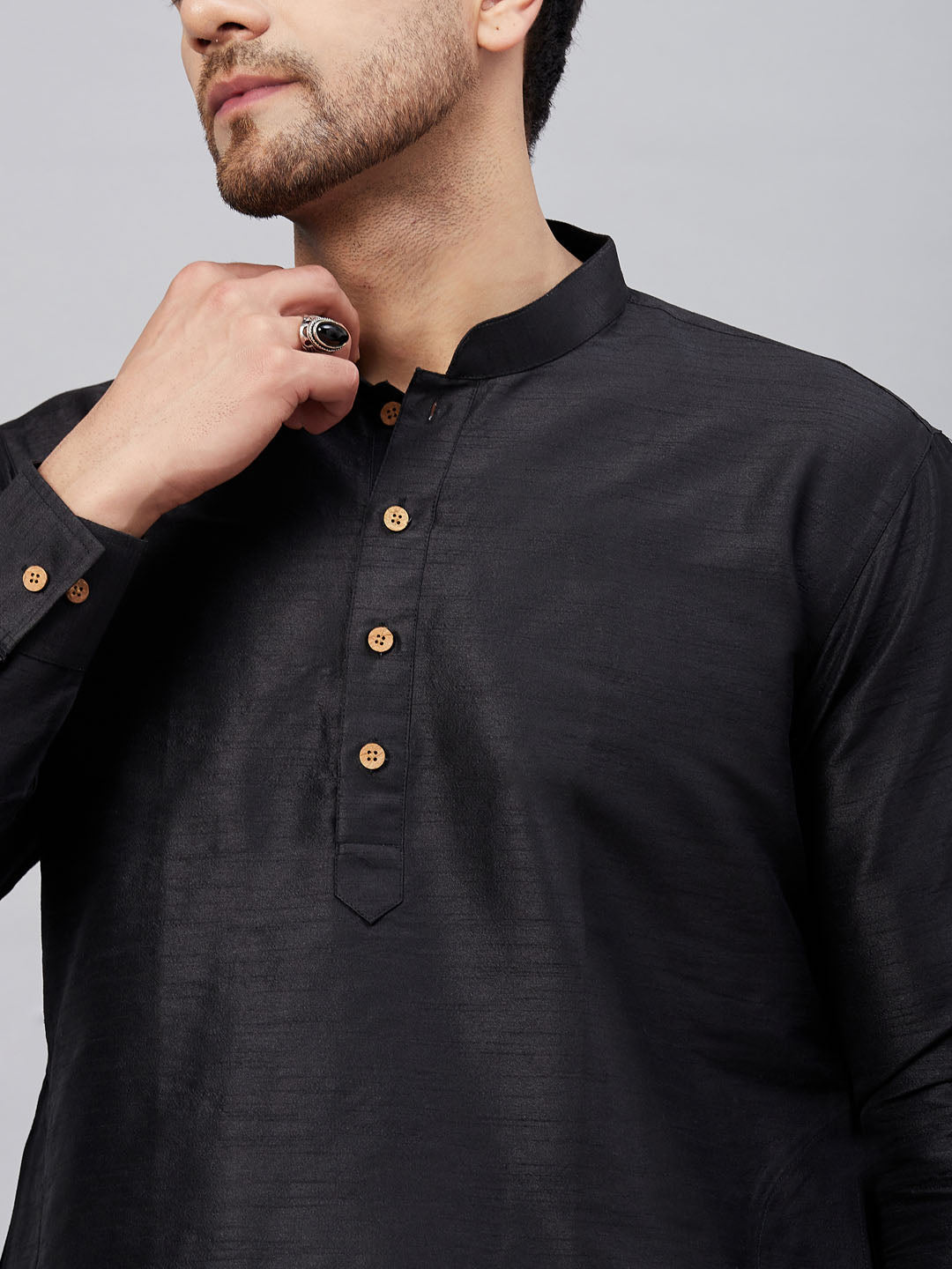 Men's Black Cotton Blend Pathani Kurta Pyjama Set
