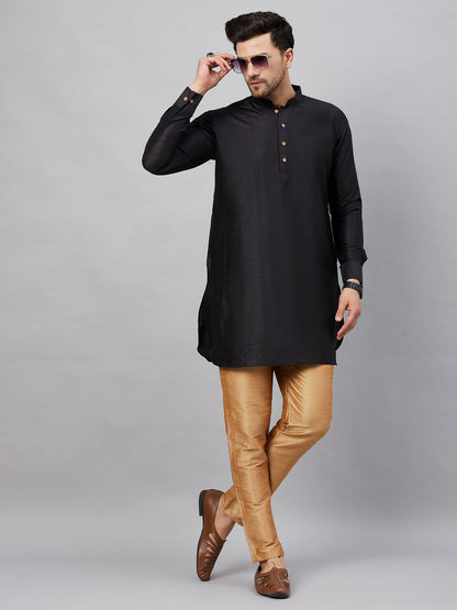 Men's Black Cotton Blend Pathani Kurta Pyjama Set