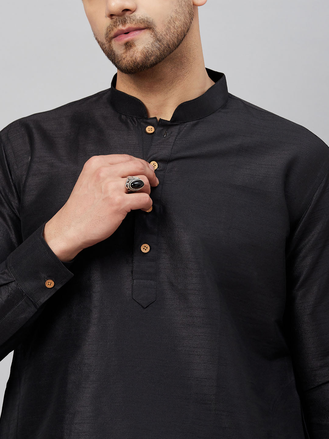 Men's Black Cotton Blend Pathani Kurta Pyjama Set