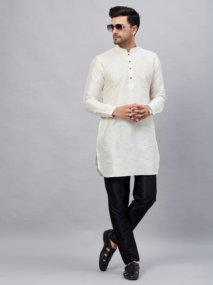 Men's Cream Cotton Blend Pathani Kurta Pyjama Set
