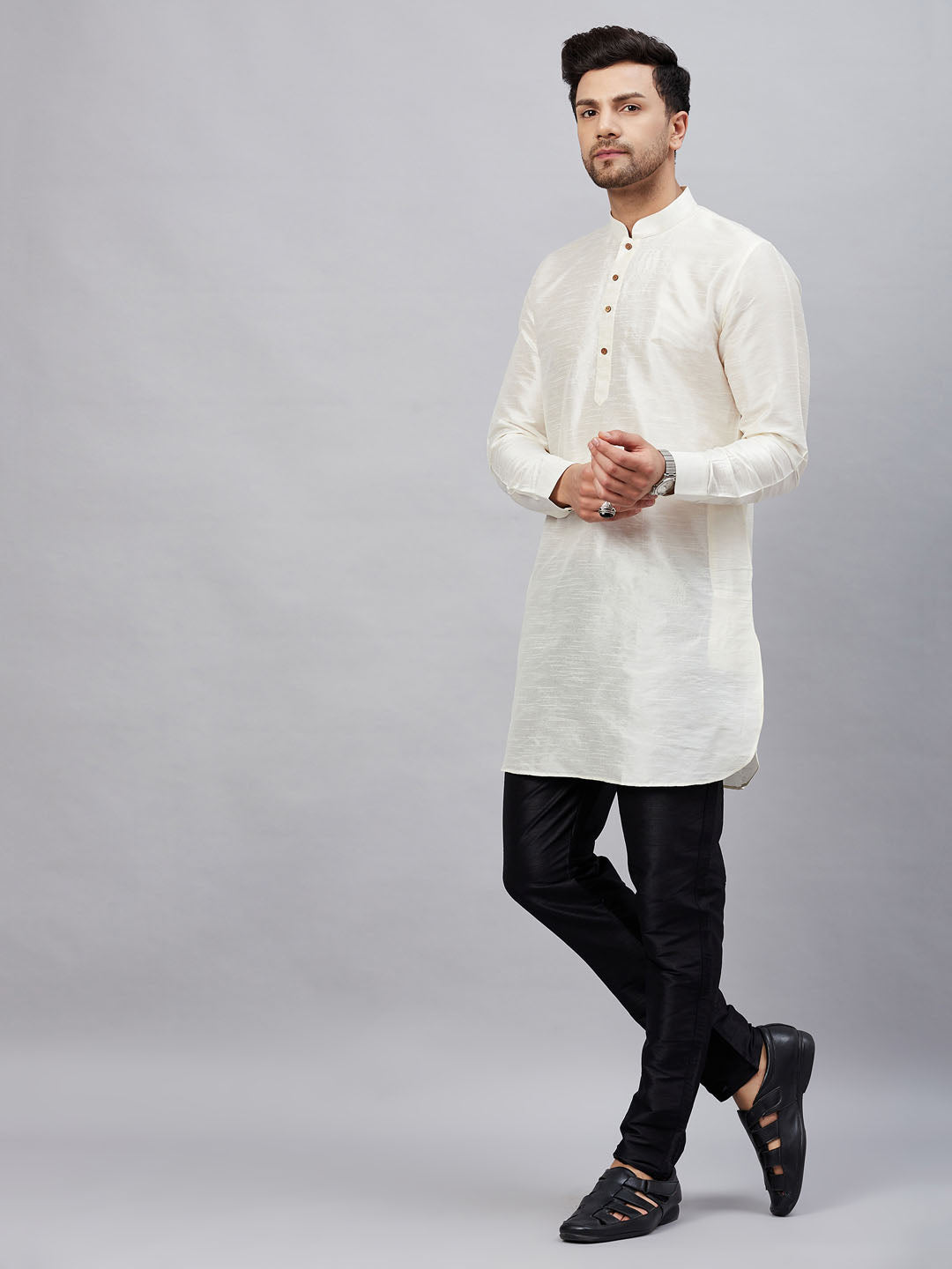 Men's Mustard Cotton Blend Pathani Kurta Pyjama Set