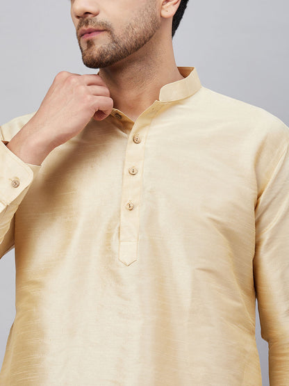 Men's Gold Cotton Blend Pathani Kurta Pyjama Set
