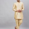 Men's Gold Cotton Blend Pathani Kurta Pyjama Set