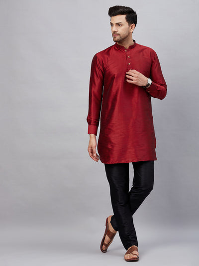 Men's Maroon Cotton Blend Pathani Kurta Pyjama Set