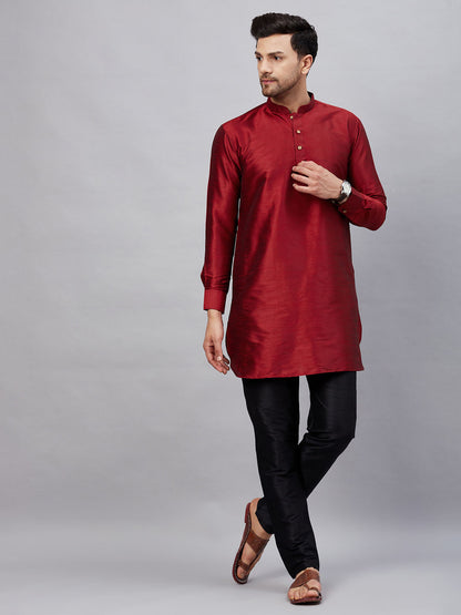 Men's Maroon Cotton Blend Pathani Kurta Pyjama Set