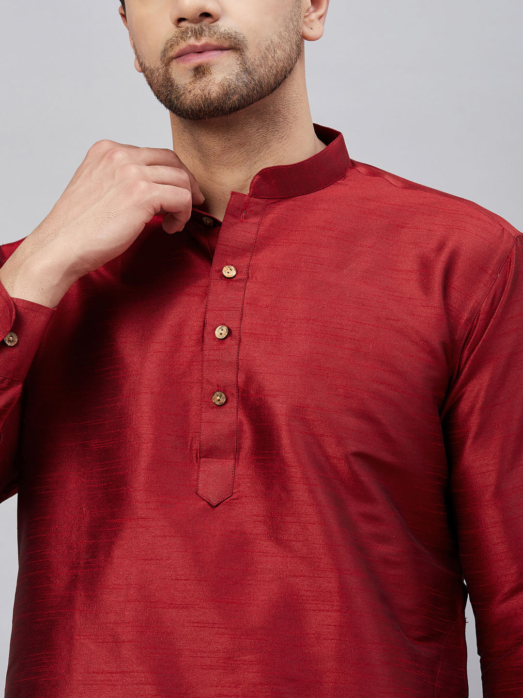 Men's Maroon Cotton Blend Pathani Kurta Pyjama Set