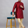 Men's Maroon Cotton Blend Pathani Kurta Pyjama Set