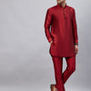 Men's Maroon Cotton Blend Pathani Kurta Pyjama Set