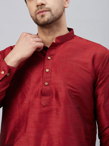 Men's Maroon Cotton Blend Pathani Kurta Pyjama Set