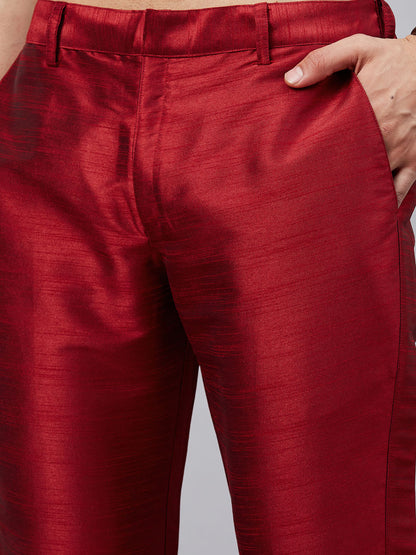 Men's Maroon Cotton Blend Pathani Kurta Pyjama Set