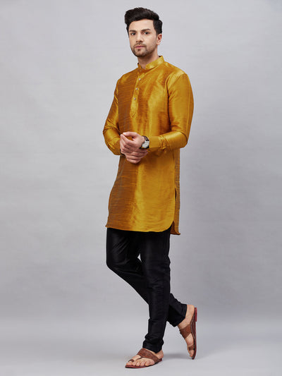 Men's Mustard Cotton Blend Pathani Kurta Pyjama Set