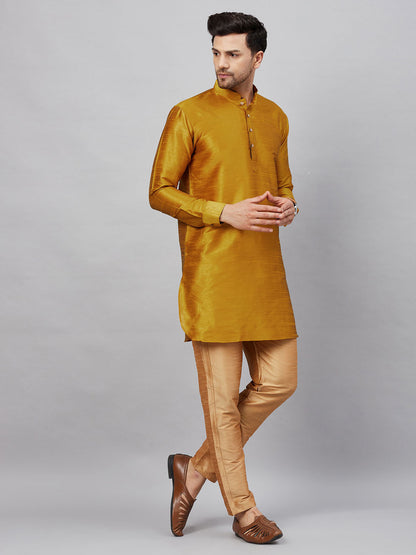 Men's Mustard Cotton Blend Pathani Kurta Pyjama Set