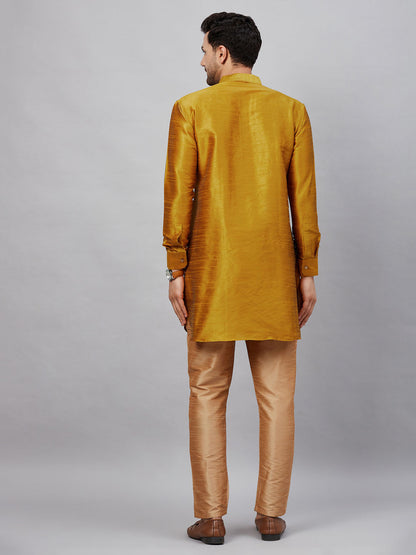 Men's Mustard Cotton Blend Pathani Kurta Pyjama Set