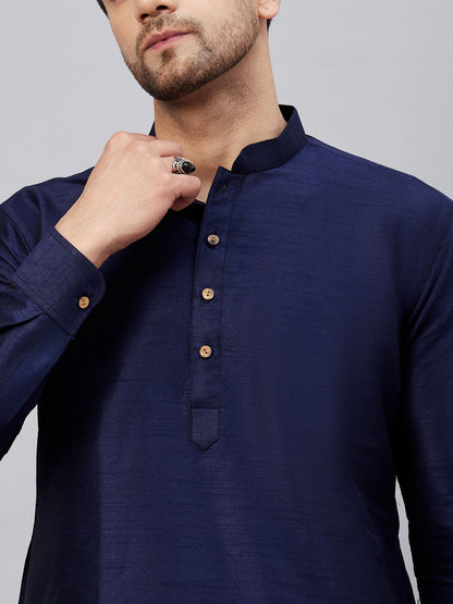 Men's Navy Blue Cotton Blend Pathani Kurta Pyjama Set