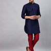 Men's Navy Blue Cotton Blend Pathani Kurta Pyjama Set