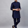 Men's Navy Blue Cotton Blend Pathani Kurta Pyjama Set