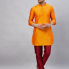 Men's Orange Cotton Blend Pathani Kurta Pyjama Set