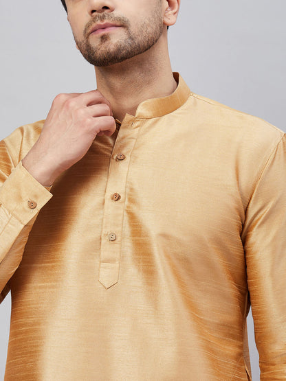 Men's Rose Gold Cotton Blend Pathani Kurta Pyjama Set