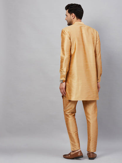 Men's Rose Gold Cotton Blend Pathani Kurta Pyjama Set