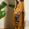 Dhiyona IE Women Mustard Embroidered A-Line Kurta Trousers Set
