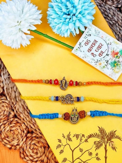 Anouk Set Of 3 Rudraksh Religious Rakhi Thread Rakhi Roli Chawal Chandan Mishri
