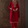 Indyancart IE Ethnic Motifs Embroidered Round Neck Thread Work Straight Kurta With Trouser
