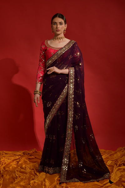 Indyancart GR Women's Kamal Wine Heavy Georgette Sequence Saree