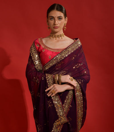 Indyancart GR Women's Kamal Wine Heavy Georgette Sequence Saree