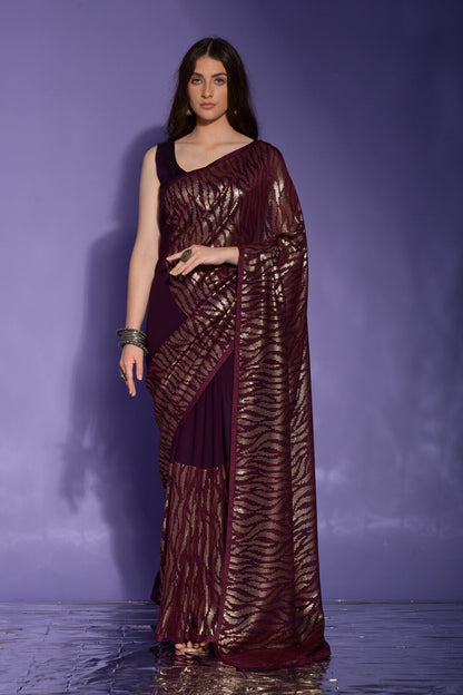 Dhiyona GR Women's Jeet Wine Georgette Sequence Saree