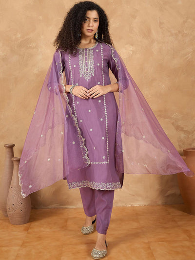 Indyancart VA Women's Ethnic Motifs Embroidered Kurta with Pyjama & Dupatta