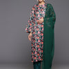 Dhiyona VA Women'sFloral Printed Mandarin Collar Kurta With Trousers & Dupatta