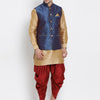 Men's Gold Silk Blend Straight Jacket  Kurta and Dhoti Set
