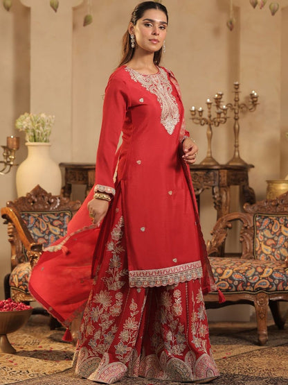 Indyancart IE Women Floral Printed Kurta with Palazzo & Dupatta